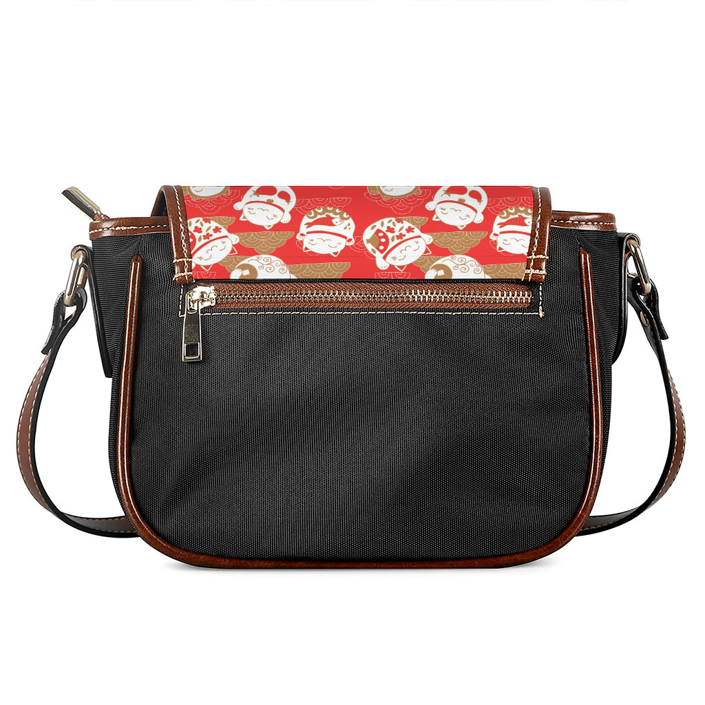 Japanese Lucky Cat Pattern Print Saddle Bag