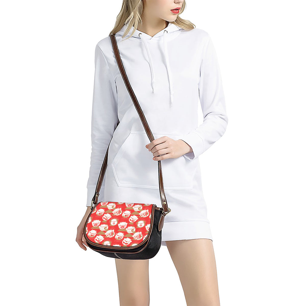 Japanese Lucky Cat Pattern Print Saddle Bag