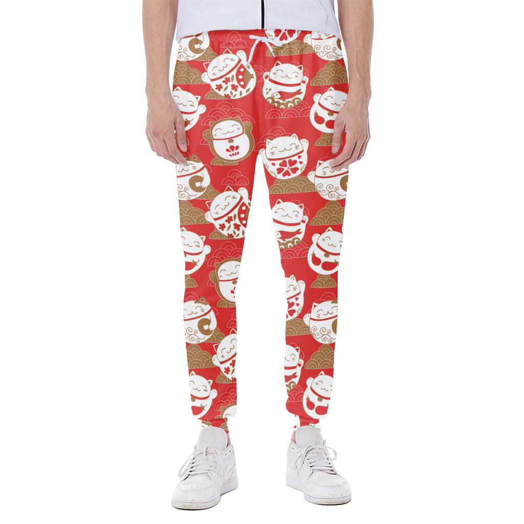 Japanese Lucky Cat Pattern Print Scuba Joggers
