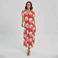Japanese Lucky Cat Pattern Print Short Sleeve Maxi Dress