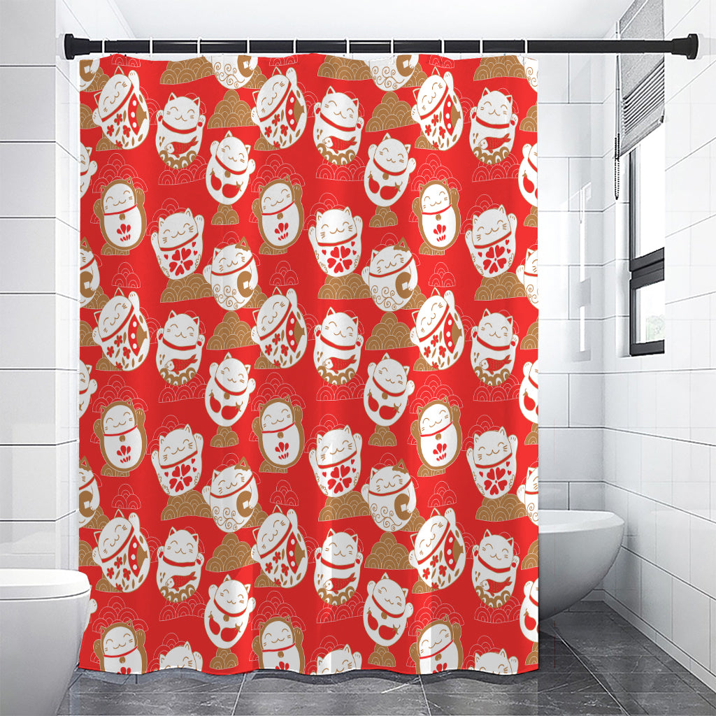 Japanese Lucky Cat Pattern Print Shower Curtain
