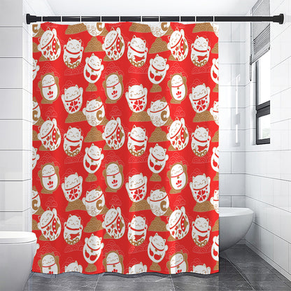 Japanese Lucky Cat Pattern Print Shower Curtain