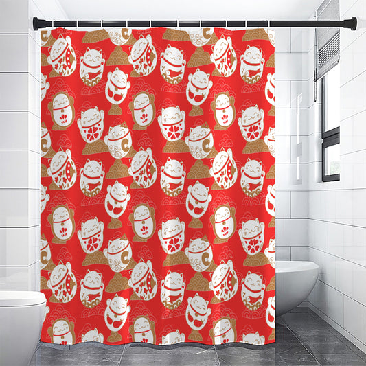 Japanese Lucky Cat Pattern Print Shower Curtain