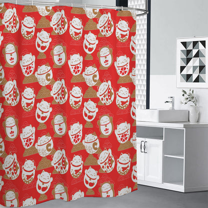 Japanese Lucky Cat Pattern Print Shower Curtain