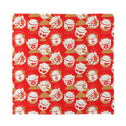 Japanese Lucky Cat Pattern Print Silk Bandana