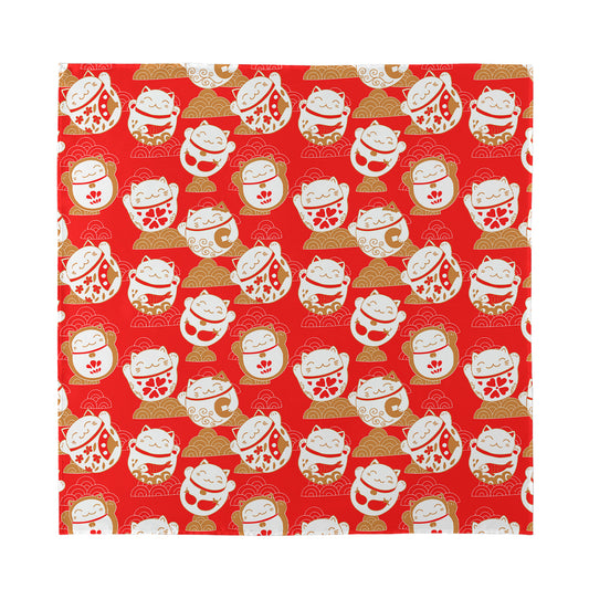 Japanese Lucky Cat Pattern Print Silk Bandana