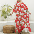 Japanese Lucky Cat Pattern Print Silk V-Neck Kaftan Dress
