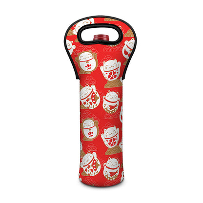 Japanese Lucky Cat Pattern Print Single Neoprene Wine Tote