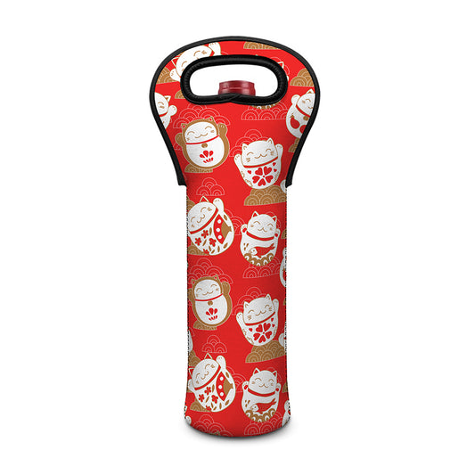 Japanese Lucky Cat Pattern Print Single Neoprene Wine Tote