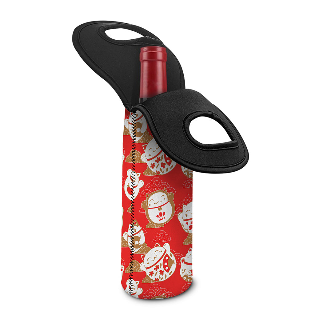 Japanese Lucky Cat Pattern Print Single Neoprene Wine Tote