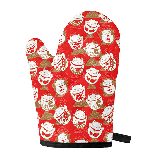 Japanese Lucky Cat Pattern Print Single Oven Mitt