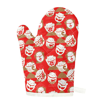 Japanese Lucky Cat Pattern Print Single Oven Mitt