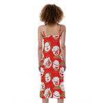 Japanese Lucky Cat Pattern Print Slim Fit Midi Cami Dress