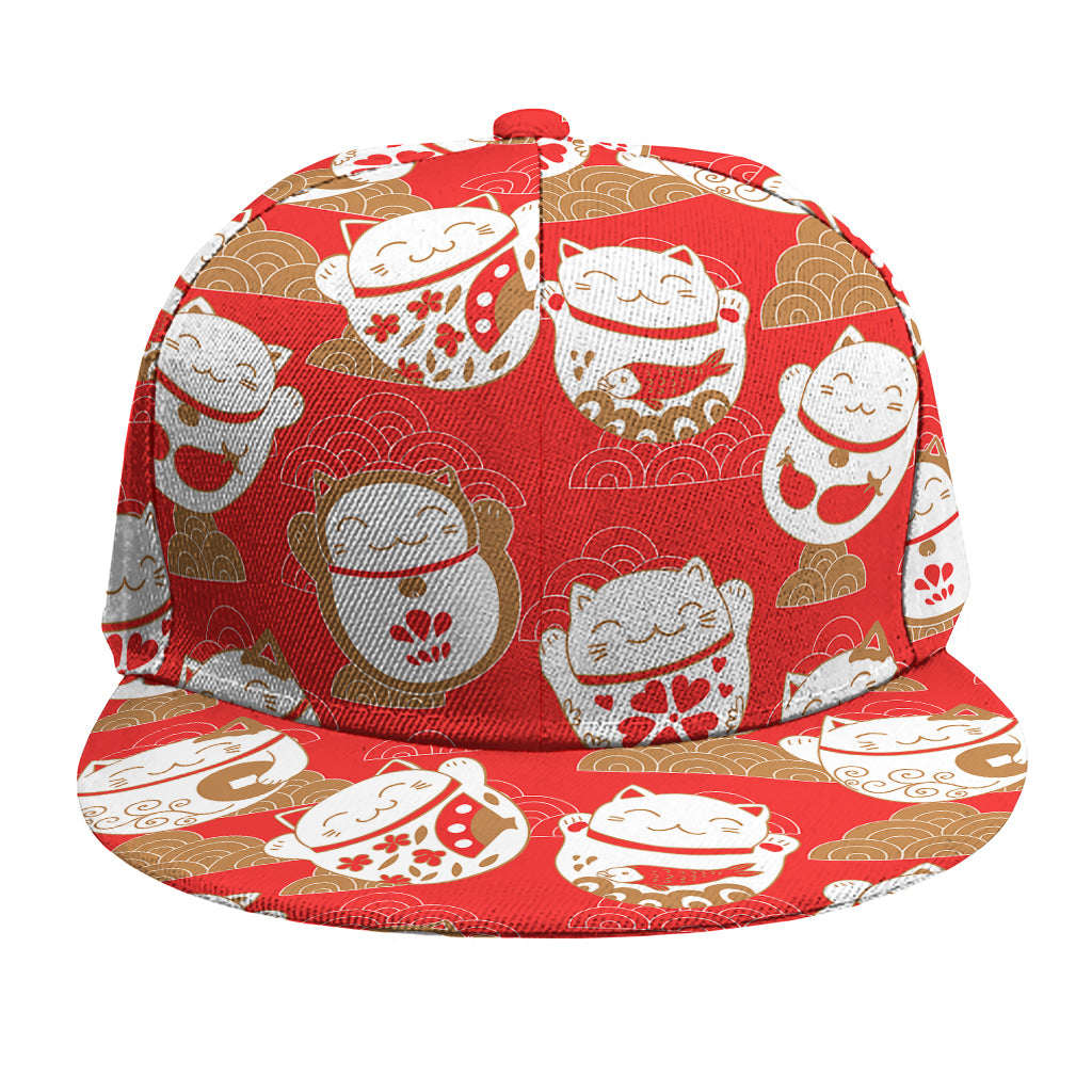 Japanese Lucky Cat Pattern Print Snapback Cap