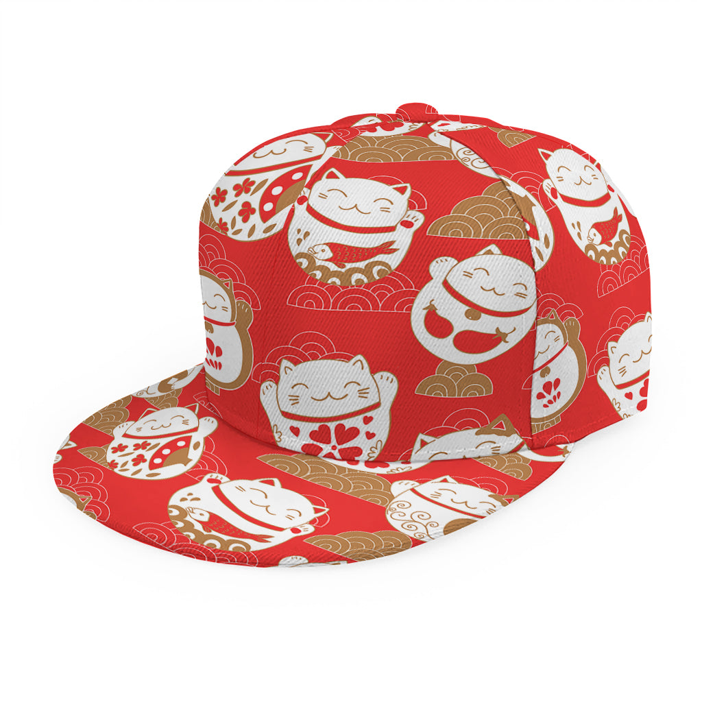 Japanese Lucky Cat Pattern Print Snapback Cap
