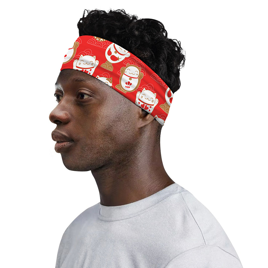 Japanese Lucky Cat Pattern Print Sports Headband