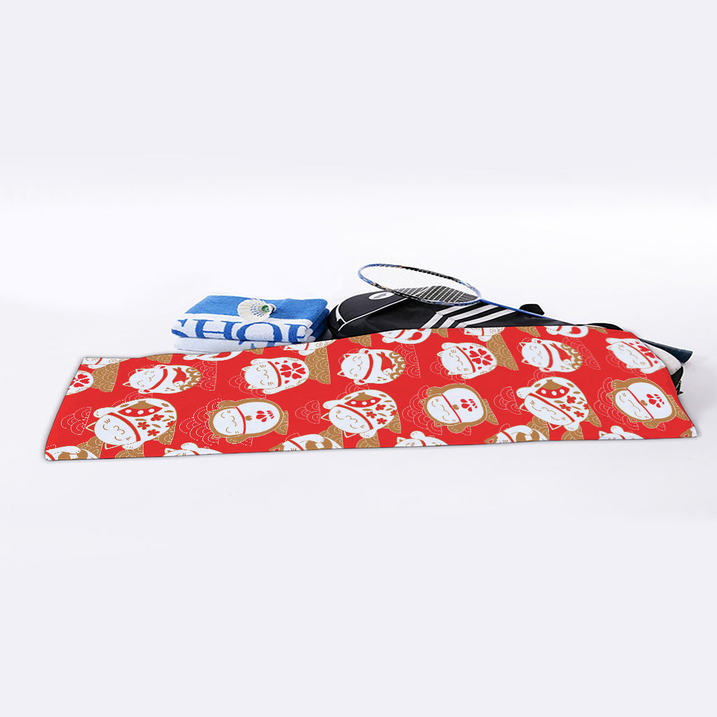 Japanese Lucky Cat Pattern Print Sports Towel
