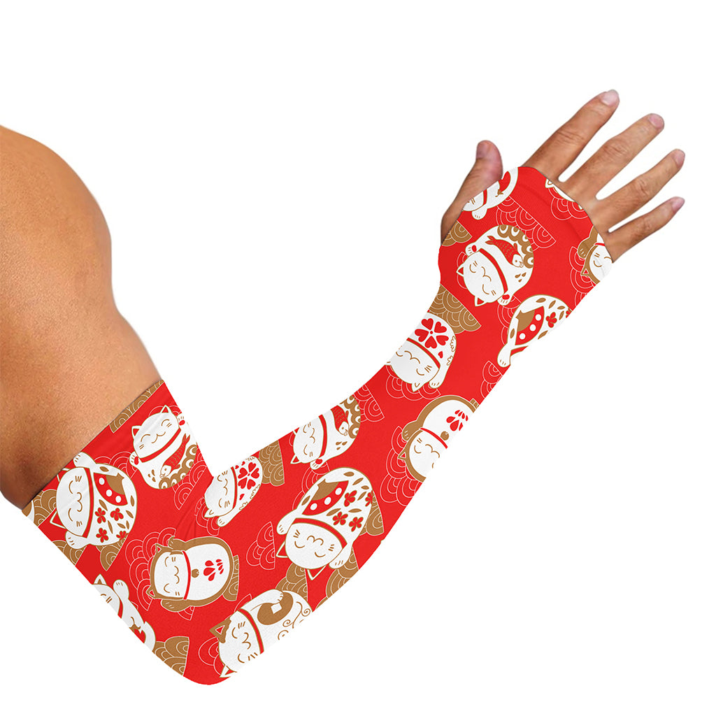 Japanese Lucky Cat Pattern Print Sun Protection Arm Sleeves