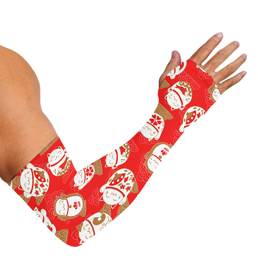 Japanese Lucky Cat Pattern Print Sun Protection Arm Sleeves