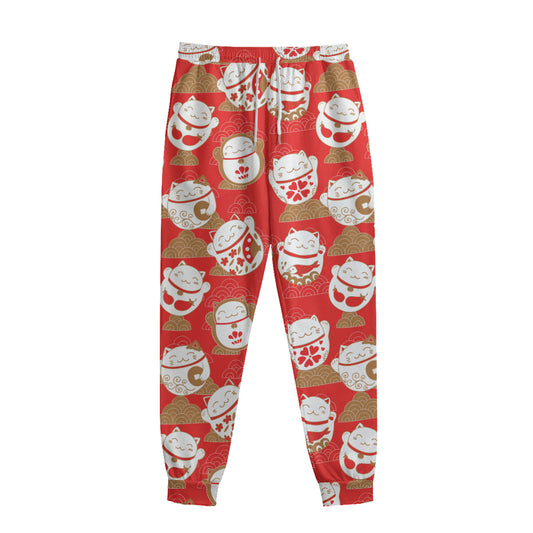 Japanese Lucky Cat Pattern Print Sweatpants