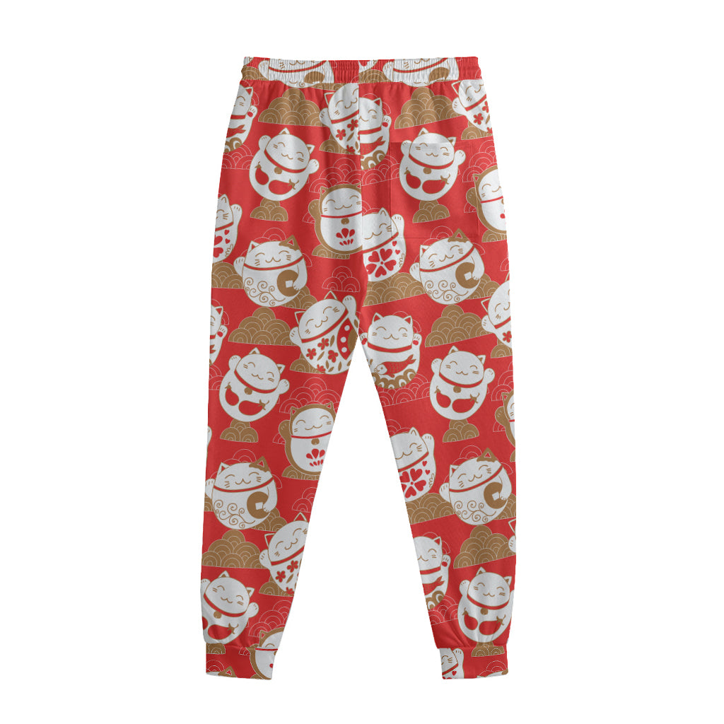 Japanese Lucky Cat Pattern Print Sweatpants