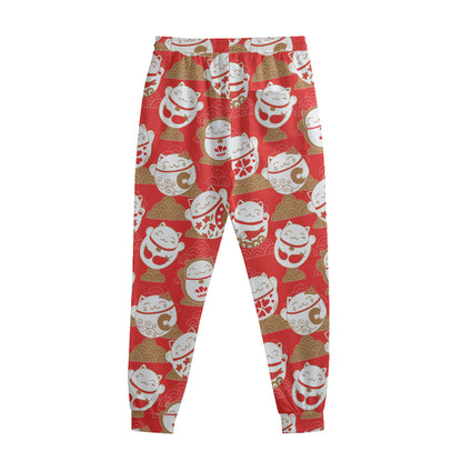 Japanese Lucky Cat Pattern Print Sweatpants