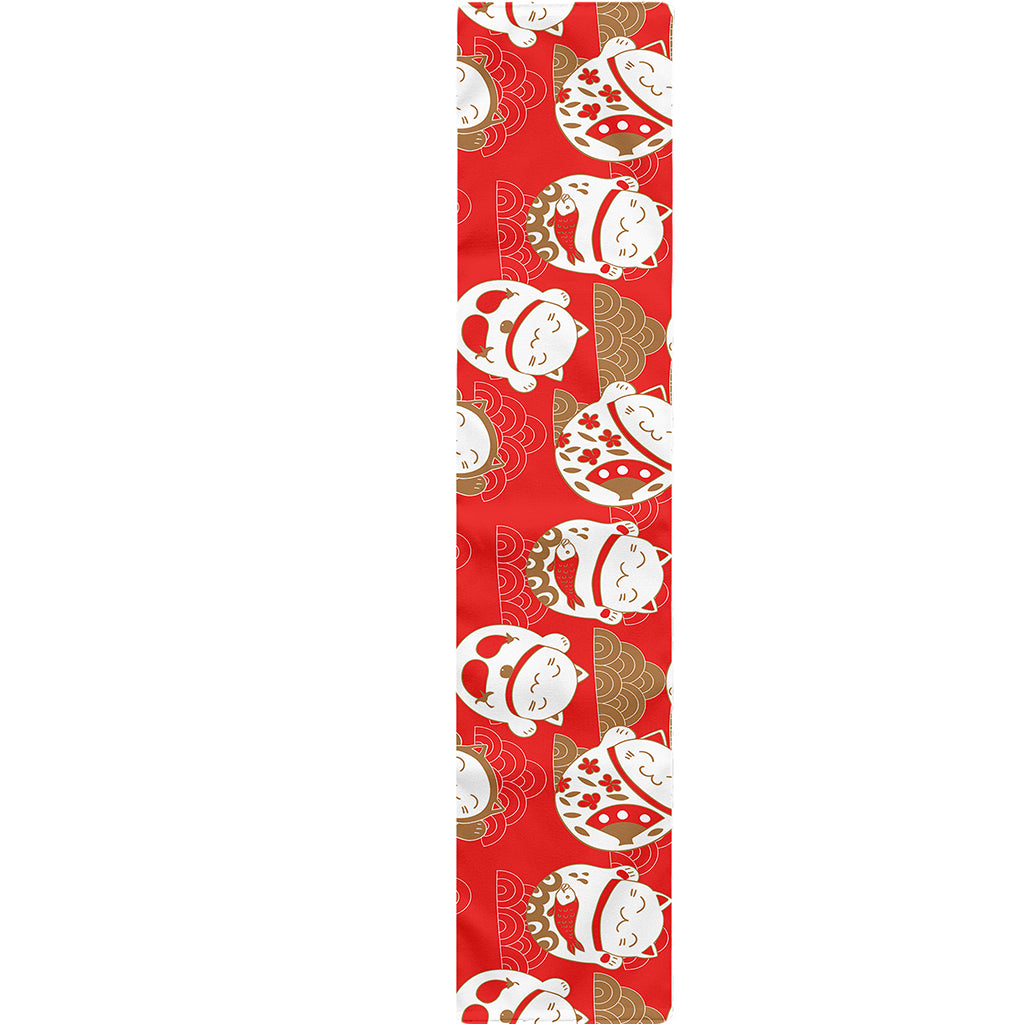Japanese Lucky Cat Pattern Print Table Runner