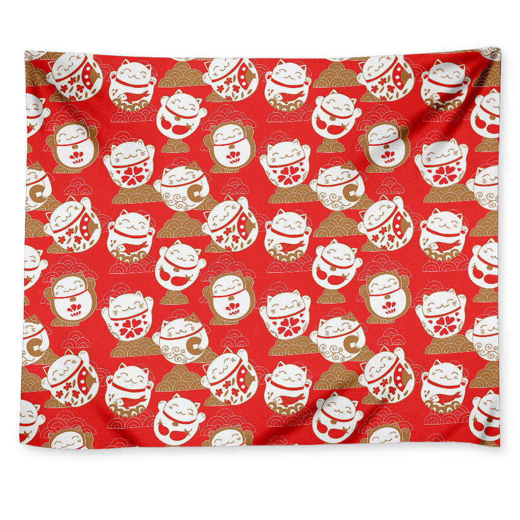 Japanese Lucky Cat Pattern Print Tapestry