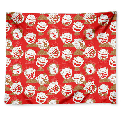 Japanese Lucky Cat Pattern Print Tapestry