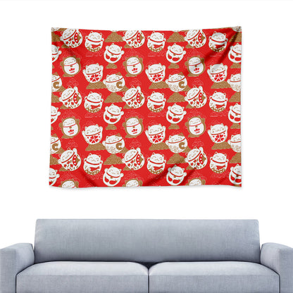 Japanese Lucky Cat Pattern Print Tapestry