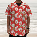 Japanese Lucky Cat Pattern Print Textured Short Sleeve Shirt