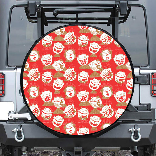 Japanese Lucky Cat Pattern Print Tire Cover