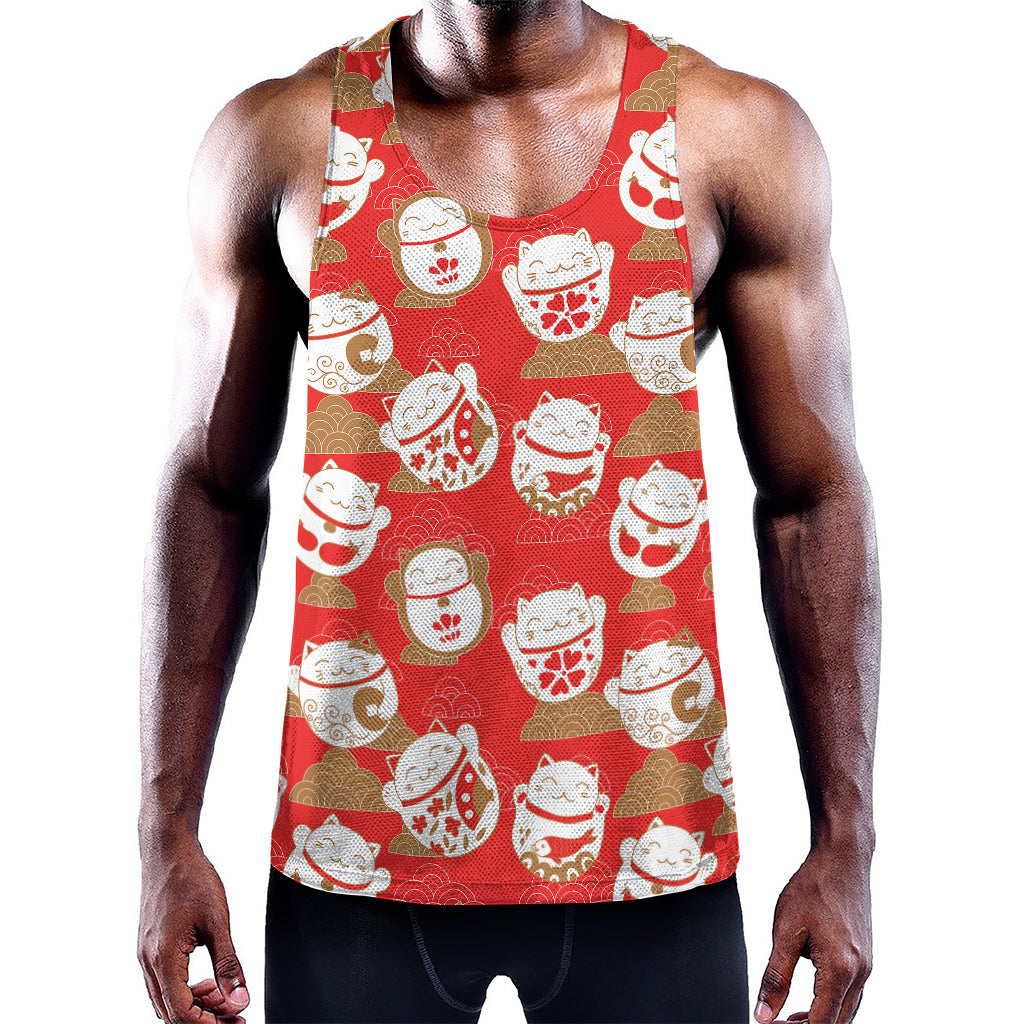 Japanese Lucky Cat Pattern Print Training Tank Top