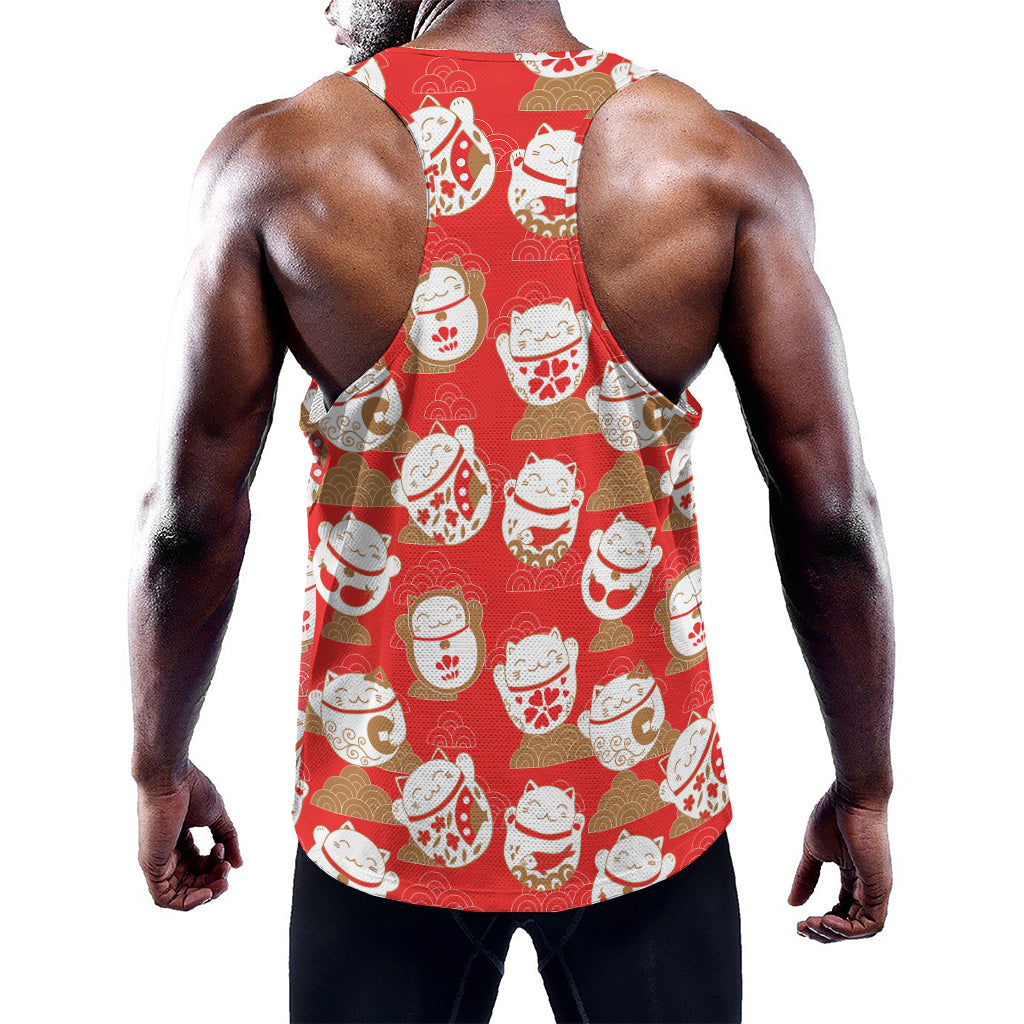 Japanese Lucky Cat Pattern Print Training Tank Top