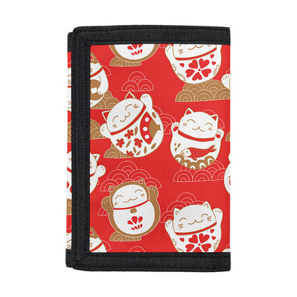 Japanese Lucky Cat Pattern Print Trifold Wallet