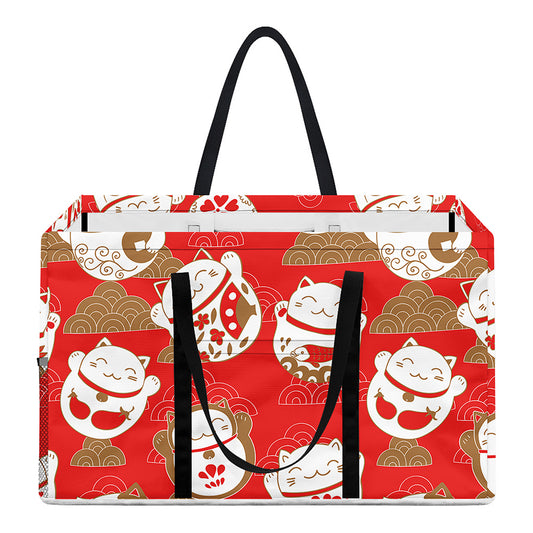 Japanese Lucky Cat Pattern Print Utility Tote Bag