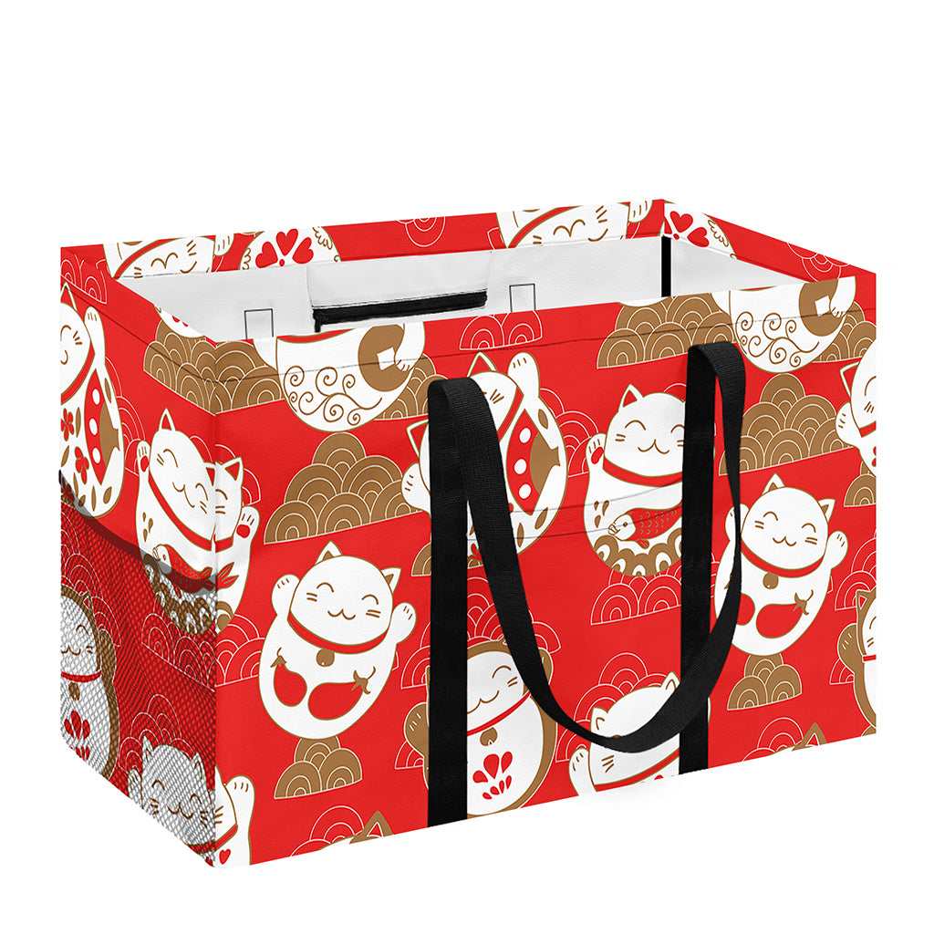 Japanese Lucky Cat Pattern Print Utility Tote Bag