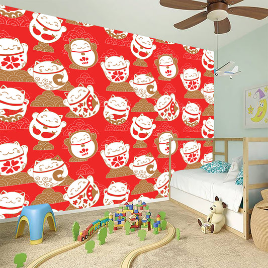 Japanese Lucky Cat Pattern Print Wall Sticker