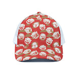 Japanese Lucky Cat Pattern Print White Mesh Trucker Cap