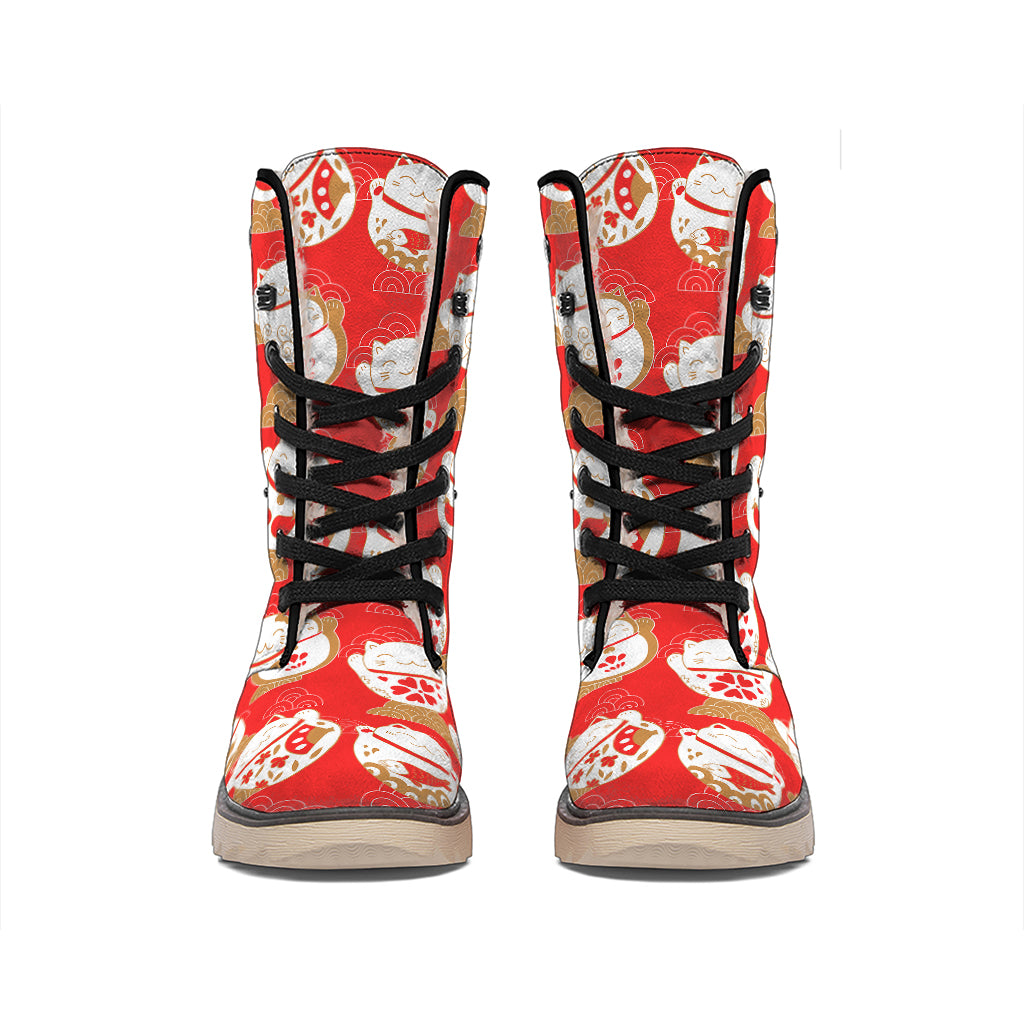 Japanese Lucky Cat Pattern Print Winter Boots