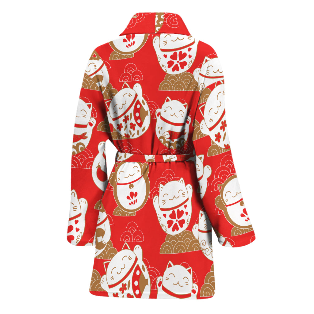 Japanese Lucky Cat Pattern Print Women's Bathrobe