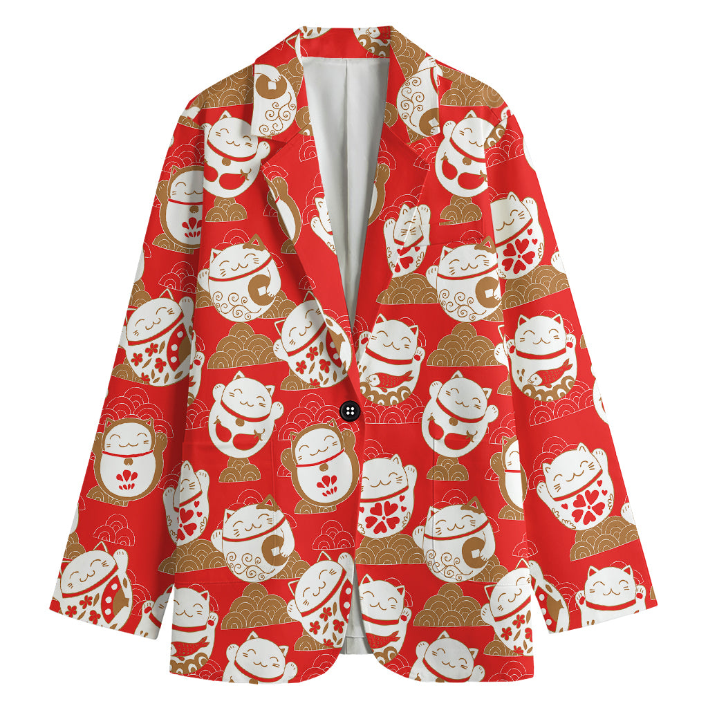 Japanese Lucky Cat Pattern Print Women's Blazer