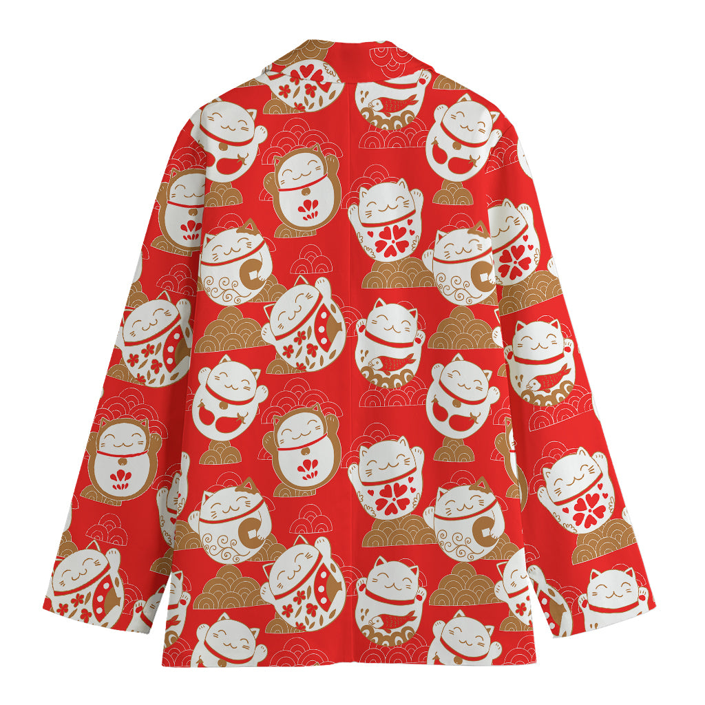 Japanese Lucky Cat Pattern Print Women's Blazer