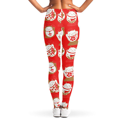 Japanese Lucky Cat Pattern Print Women's Leggings