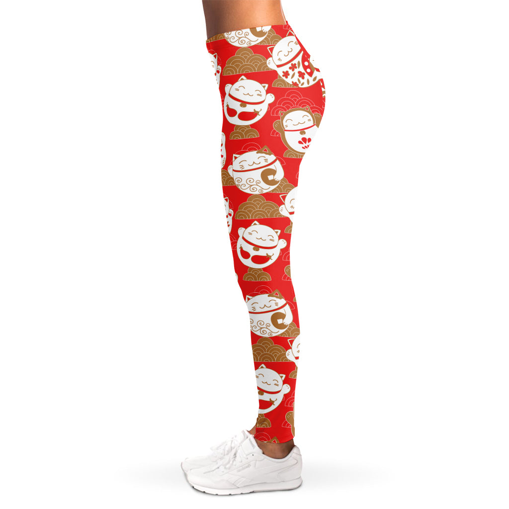 Japanese Lucky Cat Pattern Print Women's Leggings