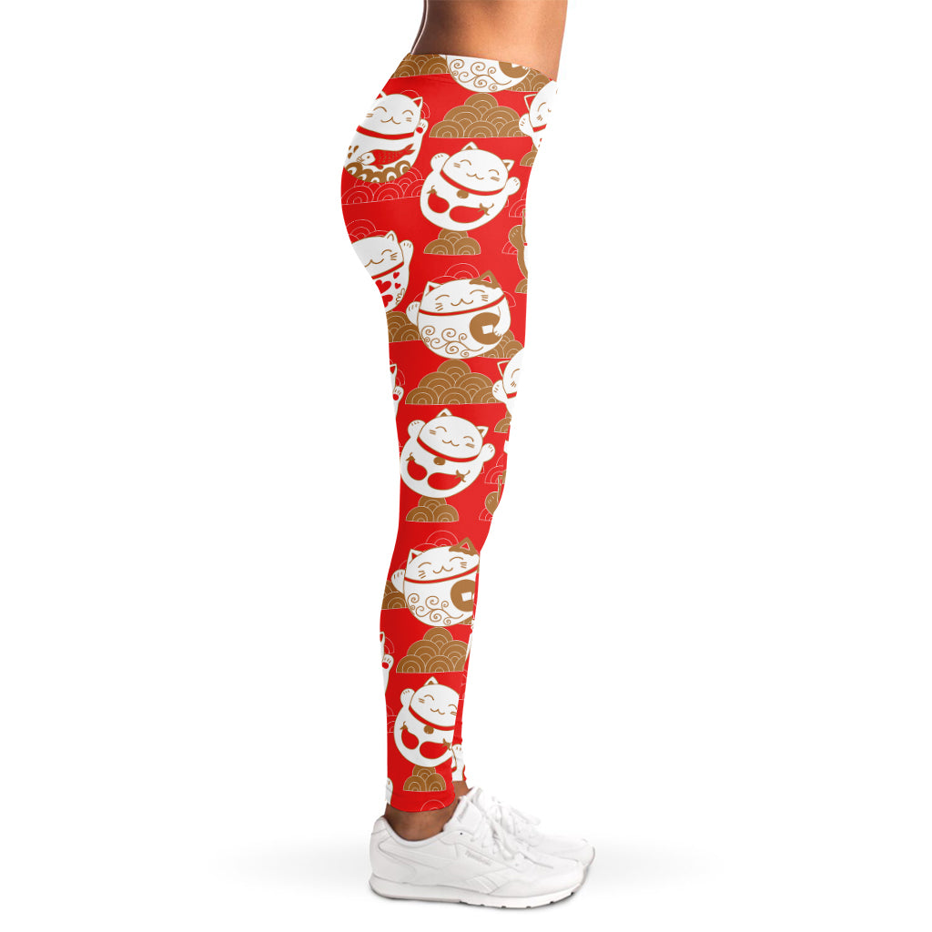 Japanese Lucky Cat Pattern Print Women's Leggings