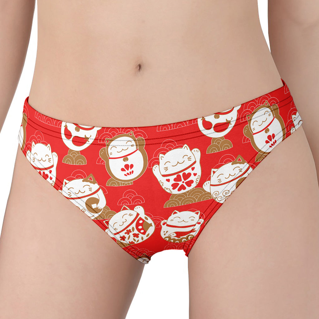 Japanese Lucky Cat Pattern Print Women's Panties