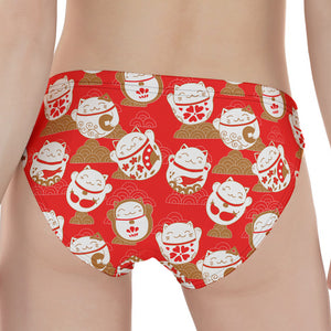 Japanese Lucky Cat Pattern Print Women's Panties