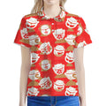 Japanese Lucky Cat Pattern Print Women's Polo Shirt