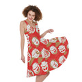 Japanese Lucky Cat Pattern Print Sleeveless Knee Length Dress